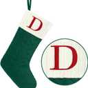 Christmas Stockings with Initials,20 Inches Large Knit Embroidered Letter Green White Christmas Stocking,Monogram Christmas Stocking for Famliy Holiday and Xmas Tree Fireplace (Letter D)