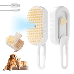 2 x Soft 3-in-1 Silisone Spray Brush, Upgraded for Shedding, Cleaning and Spa Massage, Hair Removal, Best Water Steam Brush for indoor Long or Short Haired Cat and Dog (Purple, Handle)