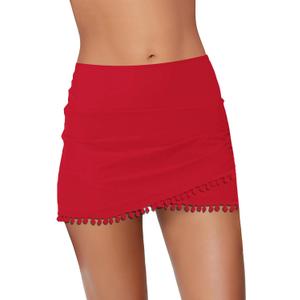 GRAPENT Women's High Waisted Bikini Bottoms Ruched Swimsuit Tulip Hem Swim Skirt (X-Large)