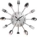 Kitchen Cutlery 3D Removable Modern Creative Wall Clock for Home Room Decor and Nice Gifts (Silver)