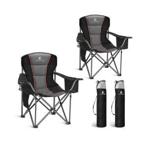 LET'S CAMP Folding Camping Chair Oversized Heavy Duty Padded Outdoor Chair with Cup Holder Storage and Cooler Bag, 450 LBS Weight Capacity, Thicken 600D Oxford,2 Pack