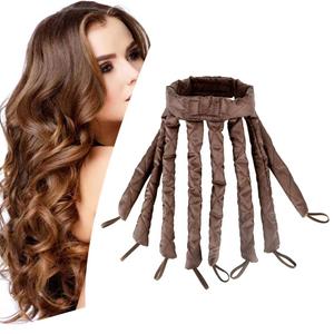 No Heat Hair Curler Headband for Long Hair, Satin Heatless Curling Rod with Adjustable Strap Overnight No Heat Curling Roller for Women and Girls Waves and Curls (Brown)