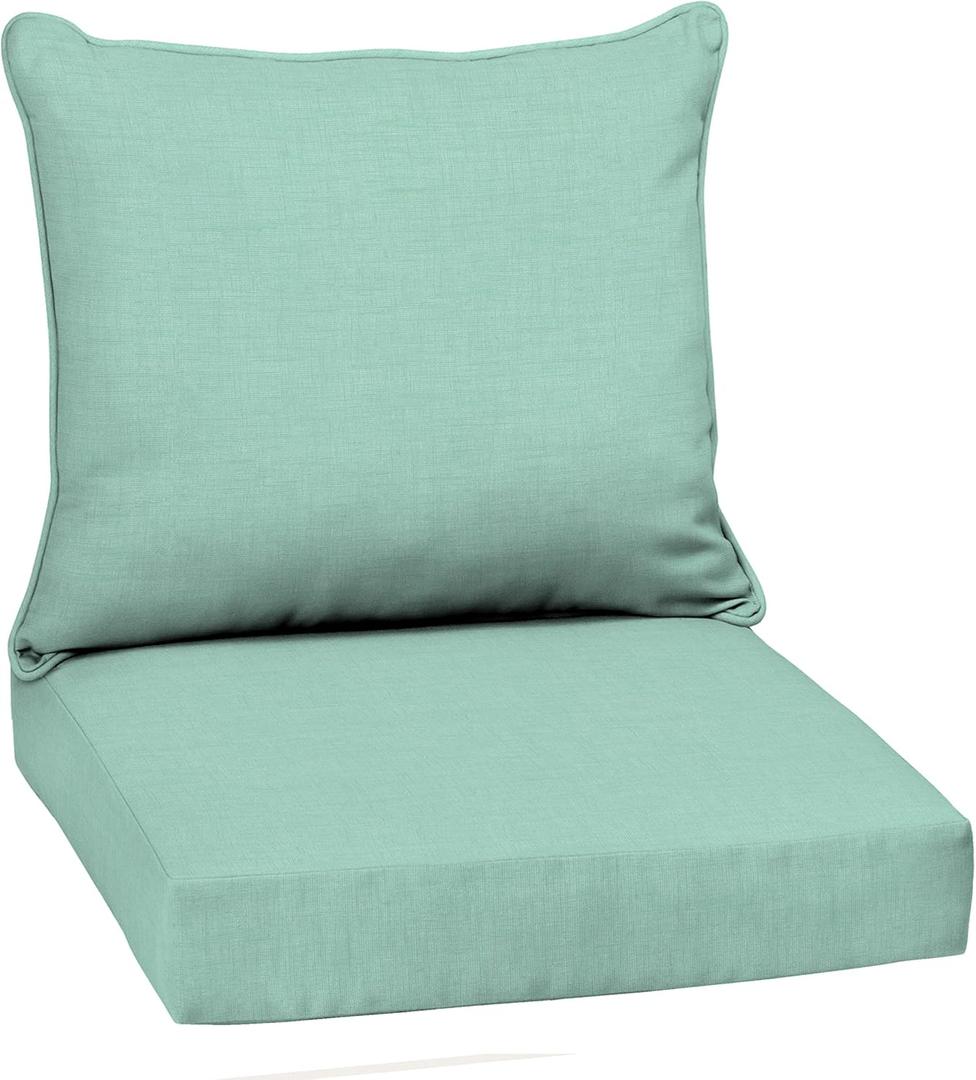 Arden Outdoor Deep Seat Cushion Set, 22 in x 24 in, Weather-Proof, Rain-Proof, Fade Resistant Patio Cushion Aqua Leala