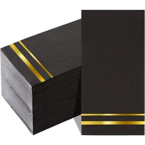 BUCLA 100-Count 3-Ply Black and Gold Napkins - Black Paper Dinner Napkins Disposable Premium Quality, Disposable Soft, Absorbent for Party, Wedding, Kitchen&New Year