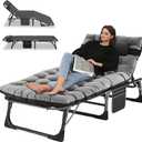 Camping Cot, Adjustable 4-Position Adults Reclining Folding Chaise with Pillow, Outdoor Portable Lounge Chair Sleeping Cots Bed, Perfect for Camping, Pool, Beach, Patio