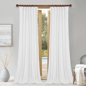 StangH White Velvet Curtains 96 inches Long for Living Room, Light Dimming Privacy Protect Sliding Door Covering for Nursery/Dining/Patio, W52 x L96, 2 Panels (White Series - Bleach White)