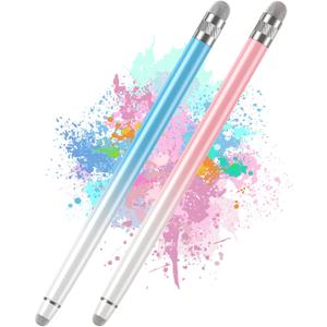 2PCS Stylus Pens for Touch Screens, Stylus Pen for iPhone/iPad/Tablet Android/Microsoft Surface, Compatible with All Touch Screens(White Pink/White Blue) (B-White Pink/White Blue)