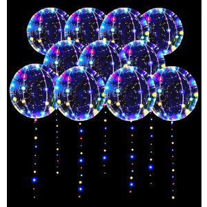 LED Balloons 10 Pack, Light Up Balloons 20 Inches Clear Helium Bobo Balloon, Glow Bubble Balloons with String Lights for Valentines Day Halloween Christmas Wedding Birthday Party Decoration
