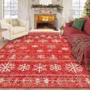 XLUEZ Christmas Area Rug 8x10 Living Room Rugs, Machine Washable Boho Christmas Tree Snowflake Rug Non-Slip Soft Low Pile Holiday Indoor Rugs for Bedroom Kitchen Dining Room Office(Xmas Red, 8'x10')