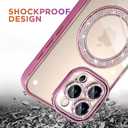 tharlet Magnetic for iPhone 16 Pro Max Case(6.9"), Glitter Luxury Plating Bling Clear Hard Back Frame, Full Camera Lens Protection with a Privacy Screen Protector Max, Pink (6.9")