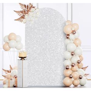 MODFUNS Sequin Arch Cover Silver 6FT Arch Cover Wedding Arch Backdrop Cover for Arch Stand Glittering Chiara Arch Cover Backdrop Fabric Spandex Arch Cover Panels for Metal Arch Frame Prom Party Decor