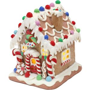 SunArtHome Gingerbread House Decoration, Battery-Operated Light-Up Gingerbread House, Classic Gingerbread Christmas Village Figurines, Handmade Decorations (Style 2)