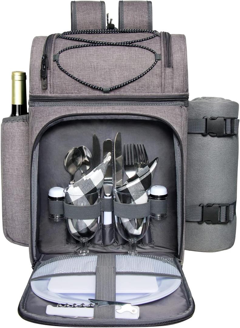 Hap Tim Picnic Basket Backpack for 2 Person with 2 Insulated Cooler Compartment, Wine Holder, Fleece Blanket, Cutlery Set, Gifts Ideals for Wedding, White Elephant, Bridal Showers, Christmas (Gray) Hap Tim Picnic Basket Backpack for 2 Person with 2 Insulated Cooler Compartment, Wine Holder, Fleece Blanket, Cutlery Set, Gifts Ideals for Wedding, White Elephant, Bridal Showers, Christmas (Gray)