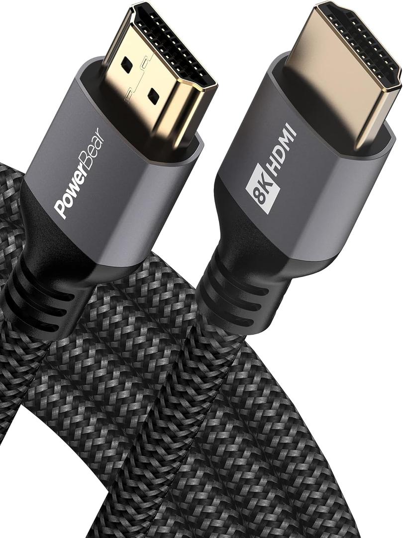 PowerBear 8K HDMI 2.1 Cable 10 ft | 48Gbps High Speed 4K@120Hz Braided Cord 144Hz 8K@60Hz, eARC, Dynamic HDR 10,for Laptop, Monitor, PS5, PS4, Xbox One, Fire TV, Apple TV & More