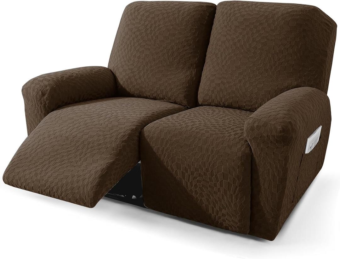 2026 Loveseat Recliner Cover 4-Piece (48"-66") Super Soft Recliner Loveseat Covers with Big Pocket & Anti Slip Ties Stay in Place, Lazy Boy Reclining Love Seat Slipcover Durable Washable, Coffee