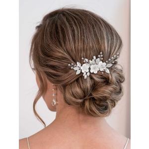Catery Flower Bridal Hair Comb Wedding Hair Clip Rhinestone Hair Accessories for Brides and Women (Silver)