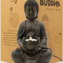 Goodeco Meditation Small Buddha Statue Figurine -Buddha with LED Tea Lights Candle Holder,Gift idea,Zen Home Decor Meditation Accessories 8" (1 pack, Brown)