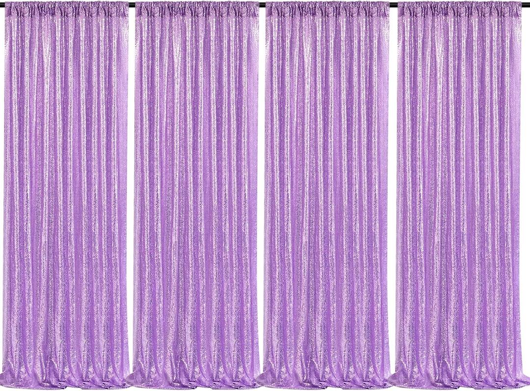 Lavender Sequin Backdrop Drapes 4 Panels 2FTx8FT Glitter Backdrop Curtains for Wedding Party Stage Decorations
