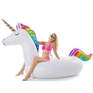 Jasonwell Giant Inflatable Unicorn Pool Float Floatie Ride On with Fast Valves Large Rideable Blow Up Summer Beach Swimming Pool Party Lounge Raft Decorations Toys for Kids Adults