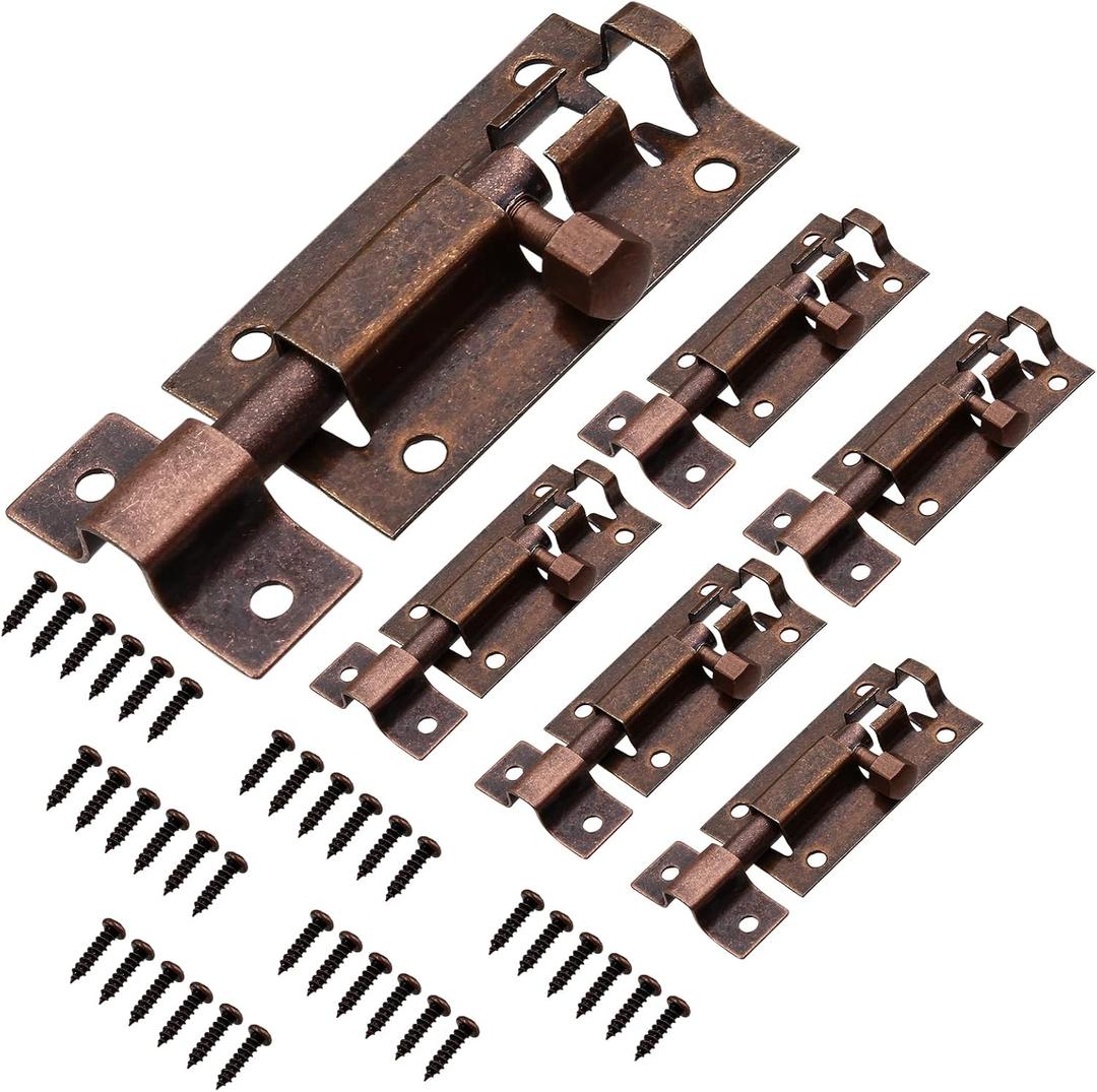 2 Inches Sliding Door Latch,6 Pcs Brass Bronze Latch Lock,Barrel Bolt Latch with Screws,Stainless Steel Barrel Bolt for Door Bedroom Bathroom Window Fence
