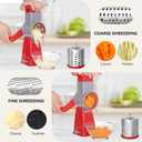 4-in-1 Rotary Cheese Grater Handheld, Lightweight Body with 4 Stainless Steel Blades & Non-Slip Suction Base, for Shredding Parmesan, Slicing Vegetables, Grating ChocolateRed