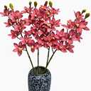 4pcs Artificial Cymbidium Orchid Flower Plant 3D Print Vanda 10 Heads Latex Phalaenopsis Flower (deep Pink)