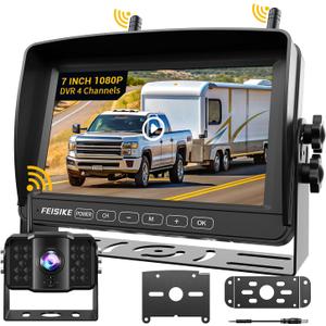 Wireless Backup Camera with 7" 1080p Monitor, RV Backup Camera for Furrion Pre-Wired, Recording 4-Channel Split Screen, IR Night Vision, IP69 Wide Angle, Back up Camera Systems for Truck Trailer