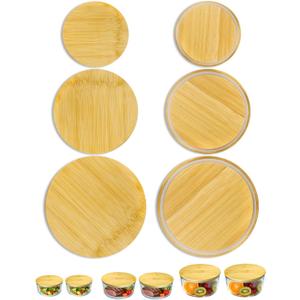 Replacement Wooden Lids for Pyrex, Anchor Hocking Glass Containers 7200 * 2 7201-PC*2 7402-PC*2, Bamboo Lids for Pyrex 2Cup 4Cup 7Cup Glass Bowls, Bowl Covers 6 Pack