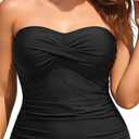 Aqua Eve Plus Size Tankini Top Only Bandeau Swim Top Strapless Swimsuit Top No Bottom Black 16W