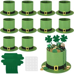 Leinuosen 10 Pack St. Patrick's Day Leprechaun Hat Candy Bucket Set 5 Inch Irish Lucky Leprechaun Hat Treat Containers Centerpiece for St. Patrick's Day Irish Favor Box Holiday Table Home Party Decor