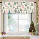 Yookeb Cute Christmas Pine Tree Kitchen Valance Curtains 54W x 18H Rod Pocket Winter Xmas Holiday Pink Sage Green Decor Bathroom Bedroom Living Room Window Door Drapes Treatment