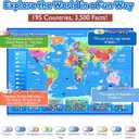 Interactive World Map for Kids Ages 5-12 with Talking Pen | Educational Geography Toy with Piano Music Card & Recordable Greeting Card | Gift for Christmas & Birthdays