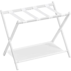 SONGMICS Luggage Rack, Foldable, Steel, PA Plastic, Oxford Fabric, Cloud White