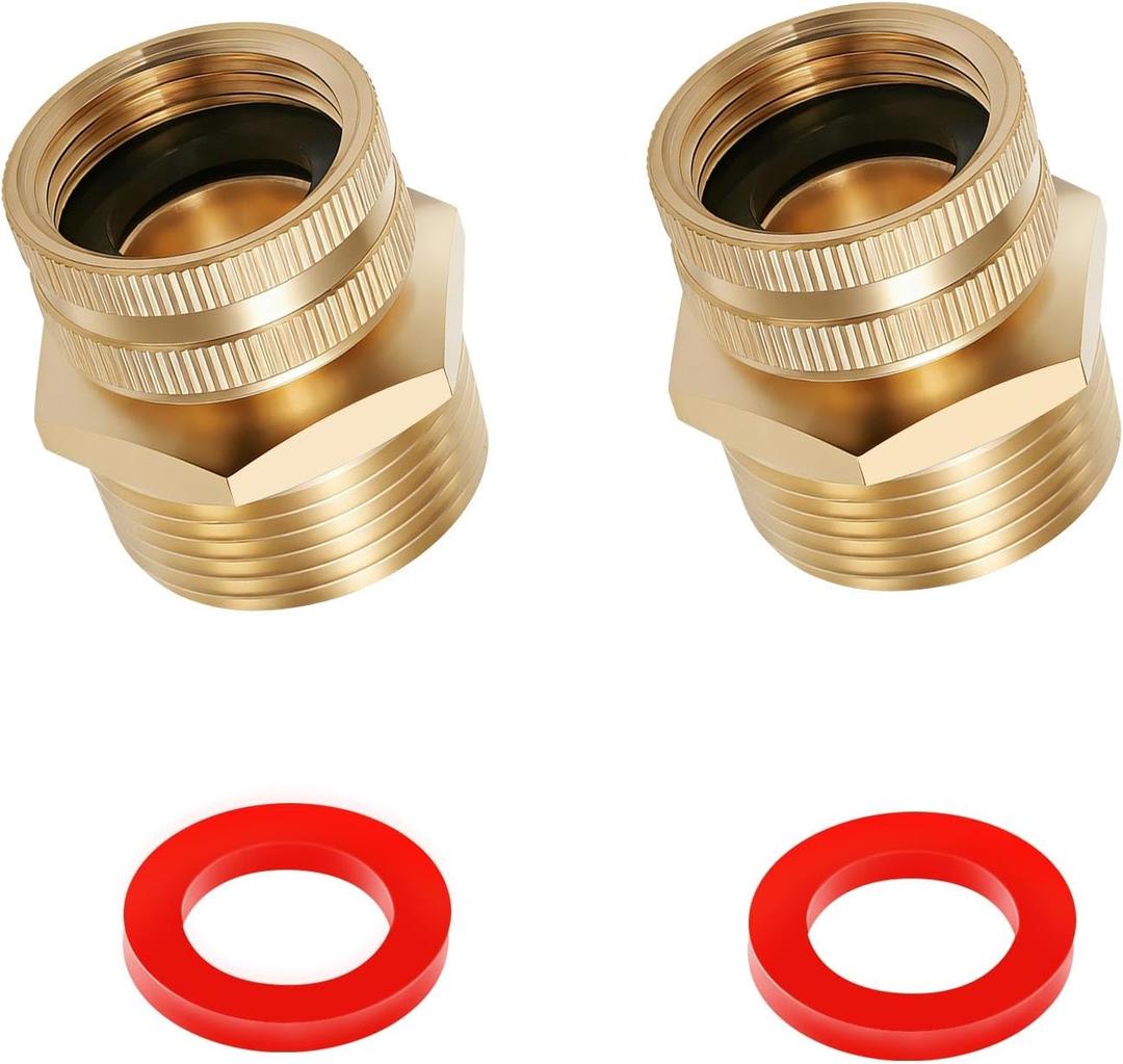 Lead-Free Brass 3/4" GHT Female to 1" NPT Male Swivel Adapter, Heavy-Duty Thickened Wall, Hose to Pipe Fitting, 2 Pack