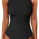 ANRABESS Bodysuits for Women Summer Ribbed Knit Sleeveless Tank Tops Sexy Slim Fitted Bodysuit Top 2026 Trendy Outfits
XL Black