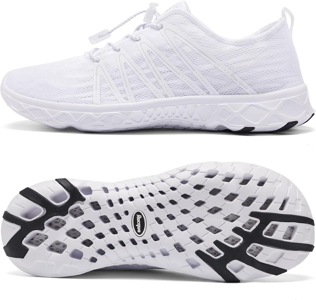 Racqua Women's Water Shoes Swim Sea Breathable Quick Dry Barefoot Shoes Beach River Pool Aqua Shoes White 7.5 Women/ 6.5 Men