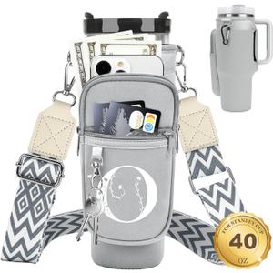 LOKASS Initial Water Bottle Holder with Strap for Stanley Cup 40 oz Tumbler, Personalized A-Z, Water Bottle Carrier Bag with Phone Pocket & Carabiner for Stanley Cup Accessories