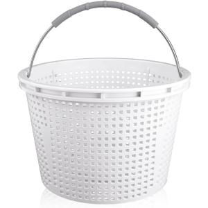 8" Pool Skimmer Basket for Inground Pool Compatible with Pentair U-3 Skimmer Basket 08650-0007 and Hayward SP1070 SPX1070E Pool Basket ，Stainless Steel Handle，Rubber Grip & Built in weighting，White