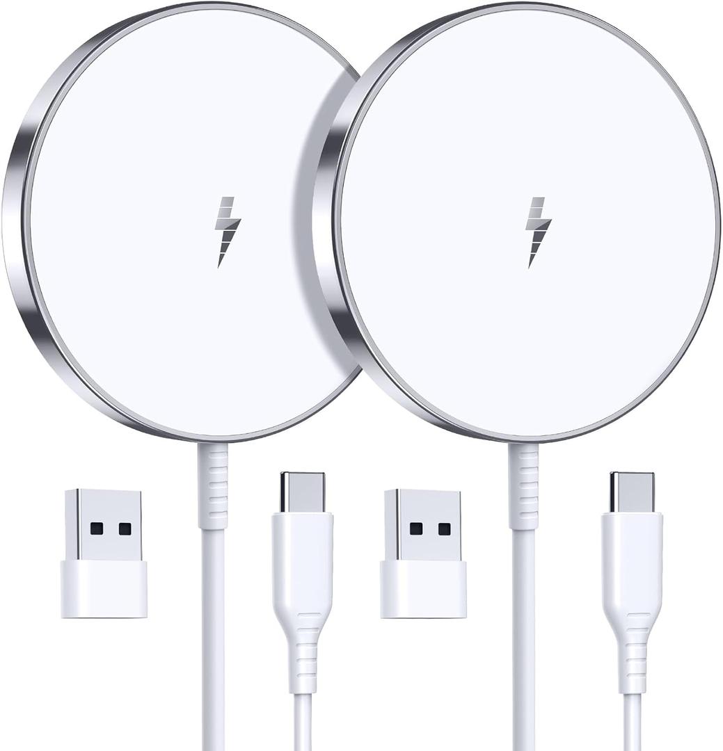 Magnetic Wireless Charger 15W Fast Mag Safe Charger for Cell iPhone 17 Pro Max/17 Pro/17 Air/17/16/15/14/13/12 Series 2 Pack Charging Pad for AirPods 3/2/Pro 2/Pro Mag-Safe Original Replacement (Silver)