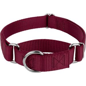Country Brook Petz Martingale Dog Collar - Heavy-Duty Training Collar with No Buckle - Service Dog Collar for All Pups - Vibrant, Colorful Collection (Burgundy, 1 Inch, Medium)