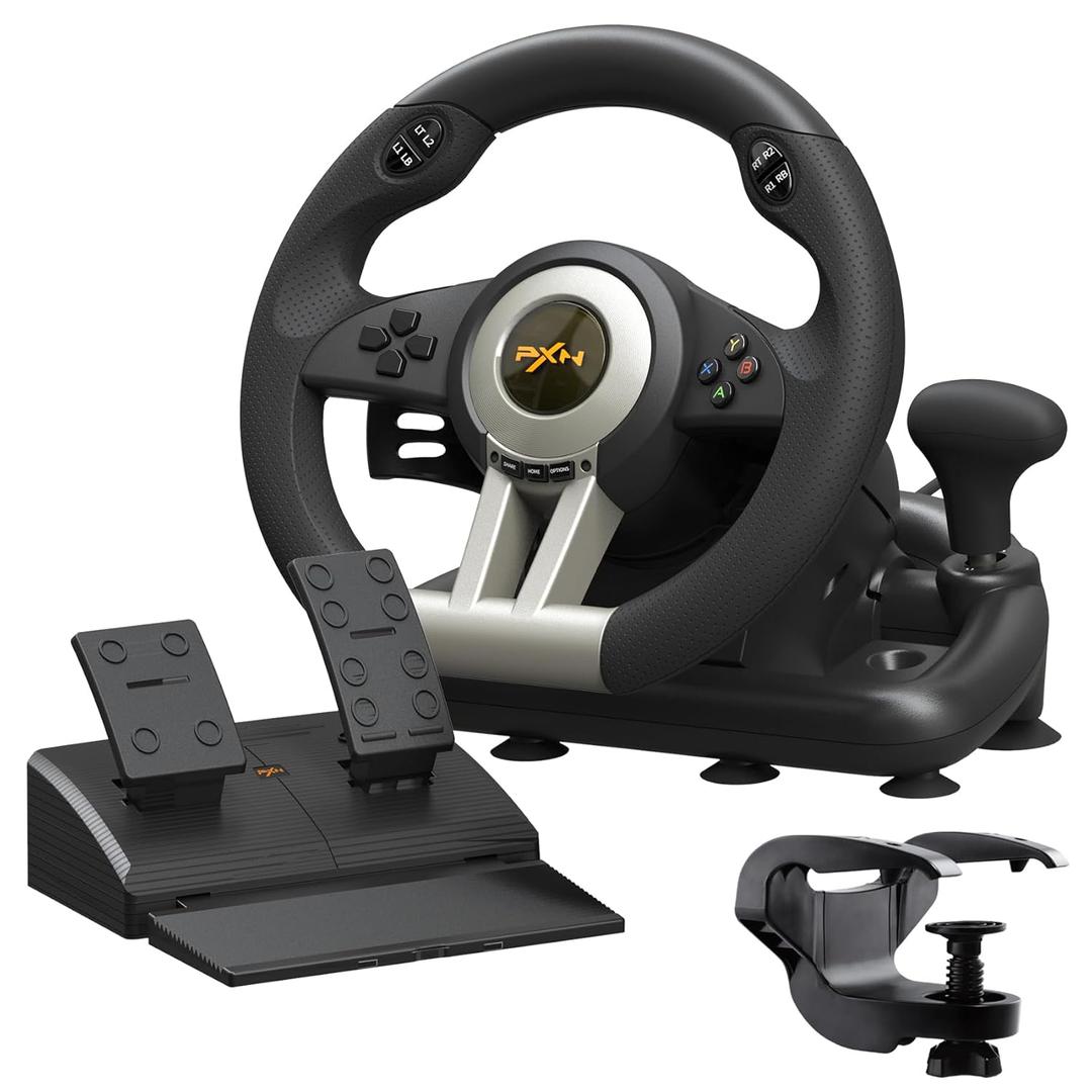 PXN PC Racing Wheel, V3 PRO 180 Degree Universal USB Car Sim Game Steering Wheel with Pedals for Xbox One, Xbox Series S/X, PS3, PS4, Switch (Black)