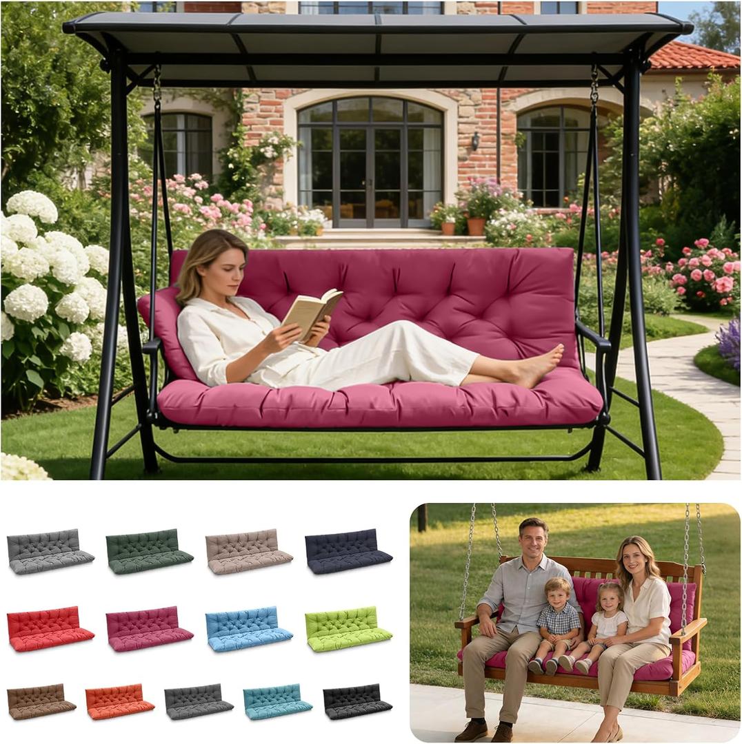 Outdoor Swing Cushions, 3 Seat Porch Swing Cushion Replacement with Backrest, for Outdoor Furniture, for Porch Garden,Patio,Backyard Bench Cushion (Wine Red 60 * 40 in)