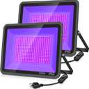 500W 2 Pack LED Black Light,Black Flood Light Outdoor with Plug and Switch, IP66 Waterproof 395nm to 405nm LED UV Blacklight Neon Glow for Glow Party, Halloween, Poster, Body Paint