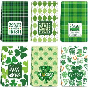 Patelai 6 Pcs St. Patrick's Day Kitchen Towels Clover Towel Shamrock Bathroom Hand Towels Dish Tea Towel St. Patrick's Day Gifts Decorations 18 x 28 Inches