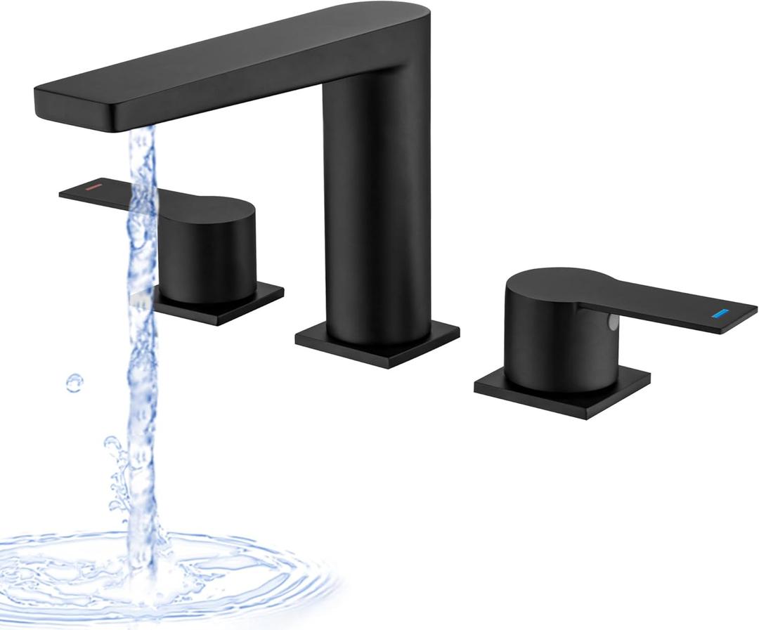 Matte Black Deck Mount Tub Faucet, Roman Tub Faucet Set 3 Hole High Flow Bathtub Faucets with 2 Handle Widespread Bathtub Faucet