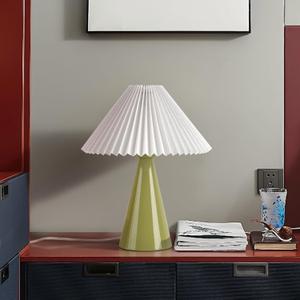 Green Small Table Lamp, Cute Table Lamp, Pleated Table Lamp,Light Blue Bedroom Lamps for Nightstand, Small Scalloped Lamp Shade Table Lamps for Small Spaces for Bedroom,Living Room