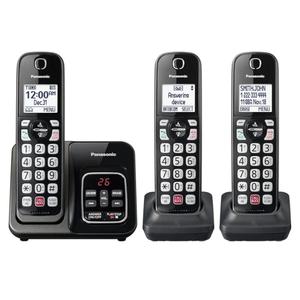 Panasonic Cordless Phone with Answering Machine, Advanced Call Block, Bilingual Caller ID and High-Contrast Display, Expandable System with 3 Handset Cordless Telephones - KX-TGD833M (Metallic Black)