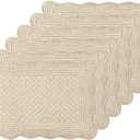 6 PC Quilted Placemats, 18"X13"Extra Large Cotton Placemats Set of 6, 100% Cotton Fabric Washable Cloth Table Mats for Kitchen & Dining Table - Soft &Easy Clean (Flax, Rectangular)