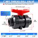 Boltigen UPVC 1-1/2" NPT Ball Valve, DN40 PVC True Union Full Flow, ASTM EPDM O-ring, 1-1/2 inch Threaded PVC Shut Off for Water System
