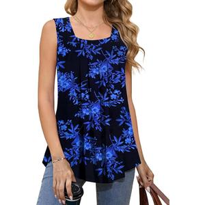 Women Tank Tops Summer Square Neck Sleeveless Tops Loose Fit Flowy Cute Casual Shirts, Size Large